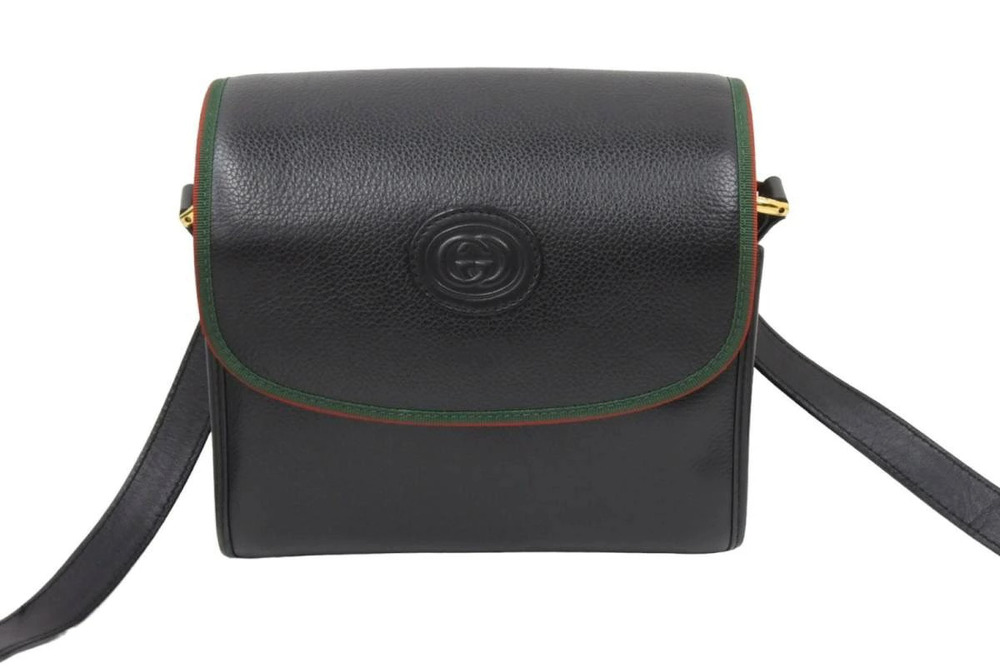 Gucci black bag Sherry shoulder green red